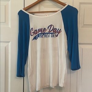 Game Day Women's Blue and White Raglan Top